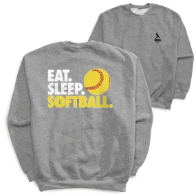 Softball Crewneck Sweatshirt - Eat Sleep Softball (Back Design) 